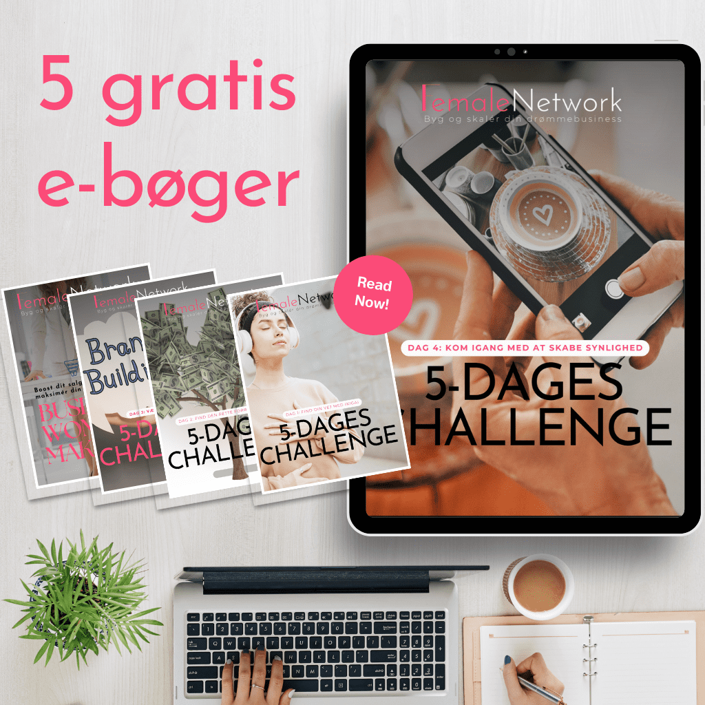 Billedet viser arbejdsmiljø og kvindelig iværksætter, der downloader 5 e-bøger på femalenetwork.biz